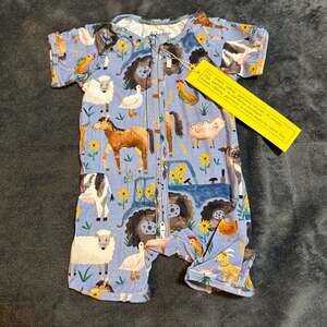 WeiWei Farm Animals Shortie Romper Size 0-3M Blue Bamboo Zippy